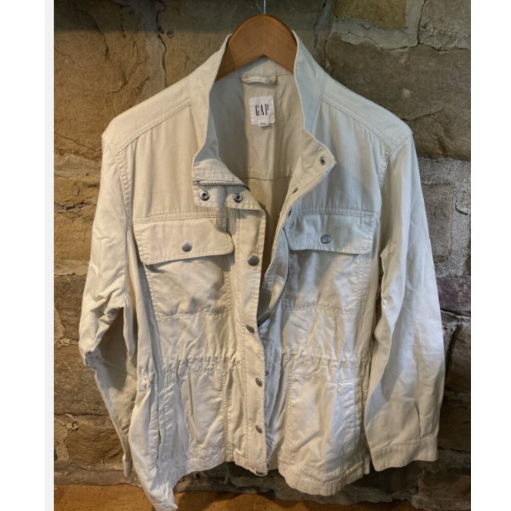 Gap Core Utility Jacket Women’s Sz XXL Khaki Cotton Side Cinch Pockets Beige